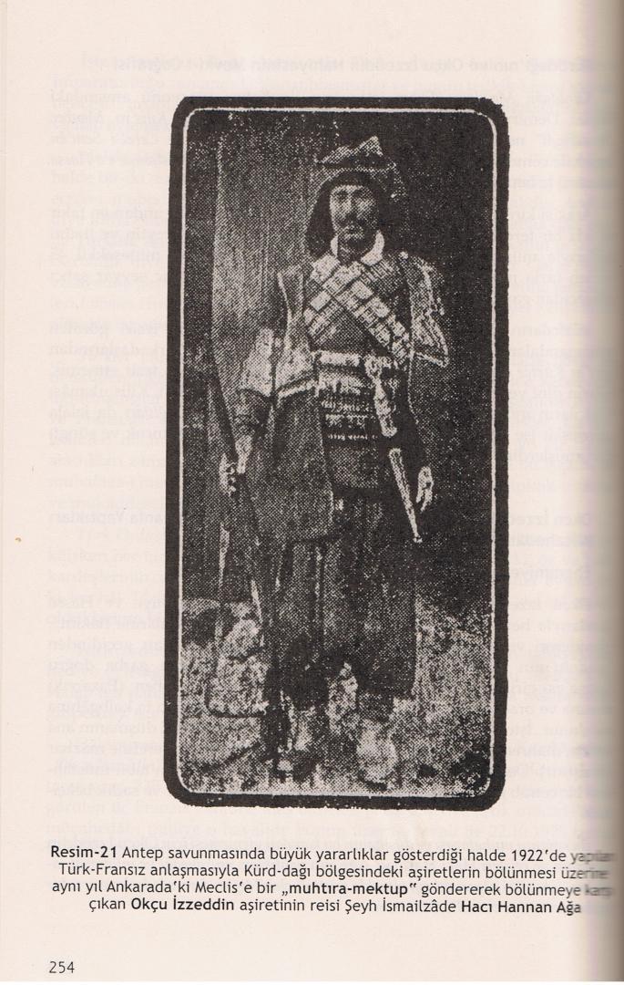 Suriye tarafındaki Kürtdağı yöresi aşiretlerin bölünmesine karşı çıkan Okçu İzeddin aşireti reisi Şeyh İsmailzade Hacı Hannan Ağa, TBMM'ye bi.jpg Suriye tarafındaki Kürtdağı yöresi aşiretlerin bölünmesine karşı çıkan Okçu İzeddin aşireti reisi Şeyh İsmailzade Hacı Hannan Ağa, TBMM'ye bi.jpg
