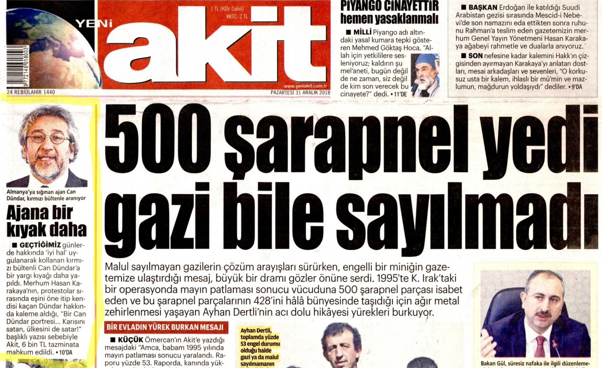 Yeni Akit gazetesi, tazminat haberini "Ajana bir kıyak daha" başlığıyla verdi