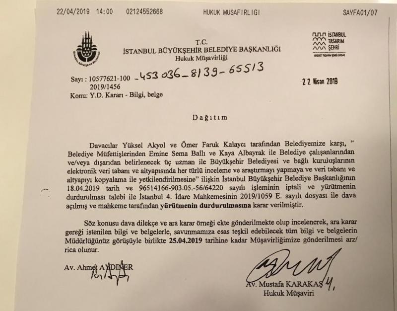 İBB Hukuk Müşavirliği'nden birimlere gönderilen yazıı.jpg