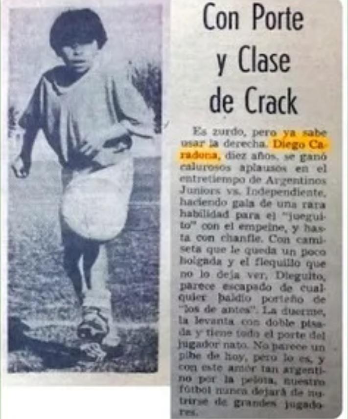 4 Maradona on bir yaşındayken ilk kez ulusal basında. Fakat soyadını yanlışlıkla “Caradona” yazmışlar. (28 Eylül 1971).jpg