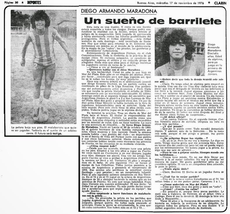 8 Çocukluktan delikanlılığa serpilen Maradona hakkında yazılan ilk geniş haber. Yazar, Eladia Blázquez’in tangosu “Sueño de barrilete”den esinlenerek ona “Bir Rüya Uçurtmas.jpg