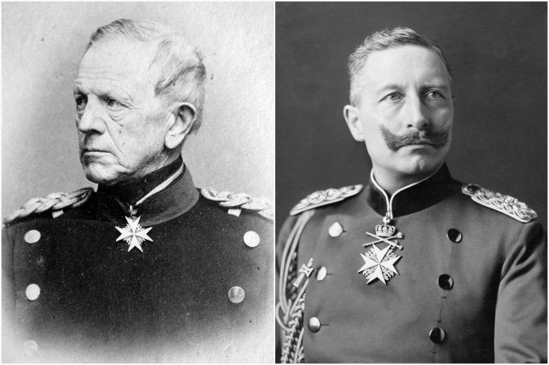 Helmuth Karl Bernhard von Moltke (solda), II. Wilhelm (sağda).jpg