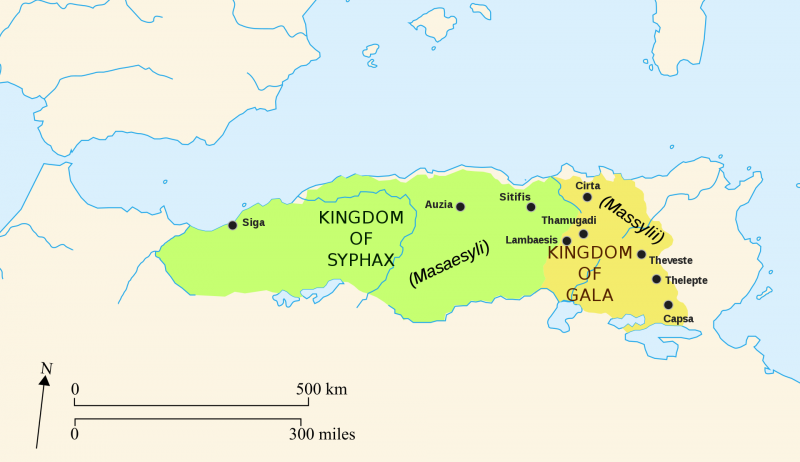 Amazag halkının öncülleri sayılan Antik Numidya Krallığı'nın toprakları, MÖ. 220. .png