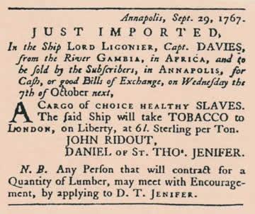 Kölelerin ulaştığına dair haber, Advertisement in the October 1, 1767, Maryland Gazette Newspaper.jpg