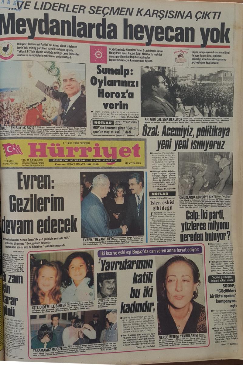 17 Ekim 1983 tarihli Hürriyet gazetesi liderlerin miting performanslarını böyle yorumlamıştı / Görsel: Hürriyet Gazetesi