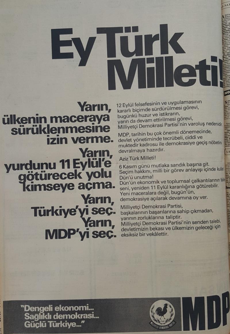 Sunalp’ın MDP’sinin yayımladığı seçim afişlerinden biri / Görsel: Atatürk Kitaplığı, Hürriyet Gazetesi