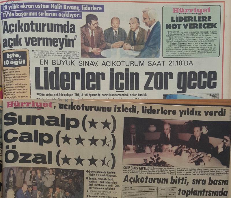 Halit Kıvanç’ın uyarıları ve liderlerin açık oturum karneleri, bir gün arayla Hürriyet gazetesinin birinci sayfasında yayımlanan haberler / Görseller: Hürriyet Gazetesi