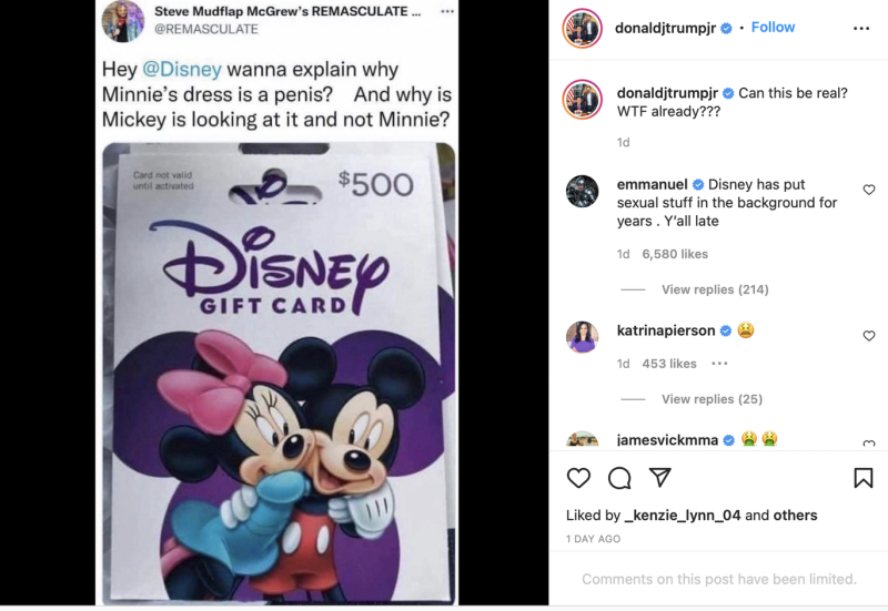 Trump Jr.'ın Disney paylaşımı (Instagram).png