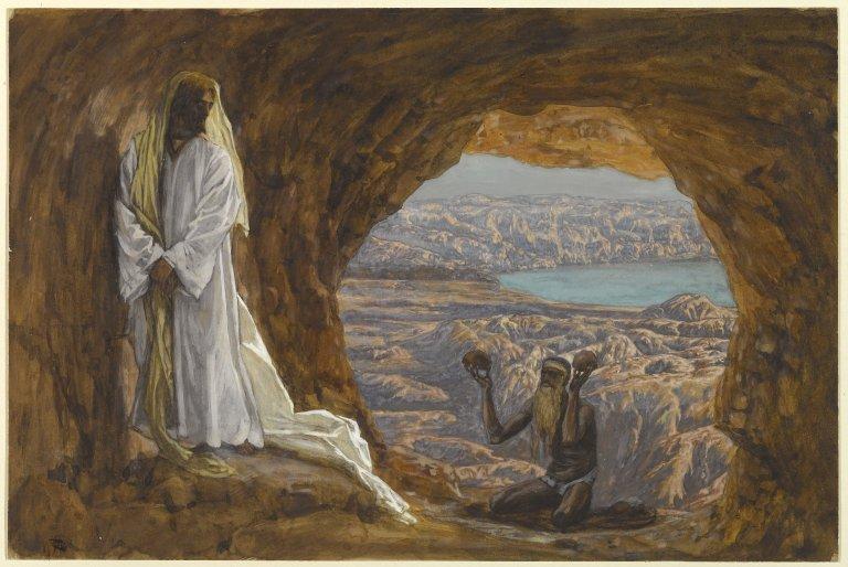 İsa Mesih'in çöldeki mağarada sınanıp denendiğine inanılan günü tasvir eden resim.  Kaynak JamesTissot Brooklyn Müzesi.jpg