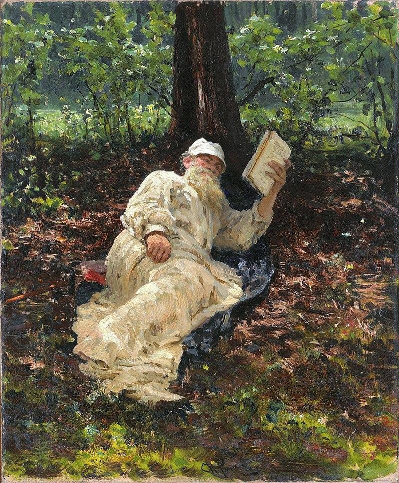 İlya Ripin 1901 Tolstoy Ormanda Kitap Okurken.jpg