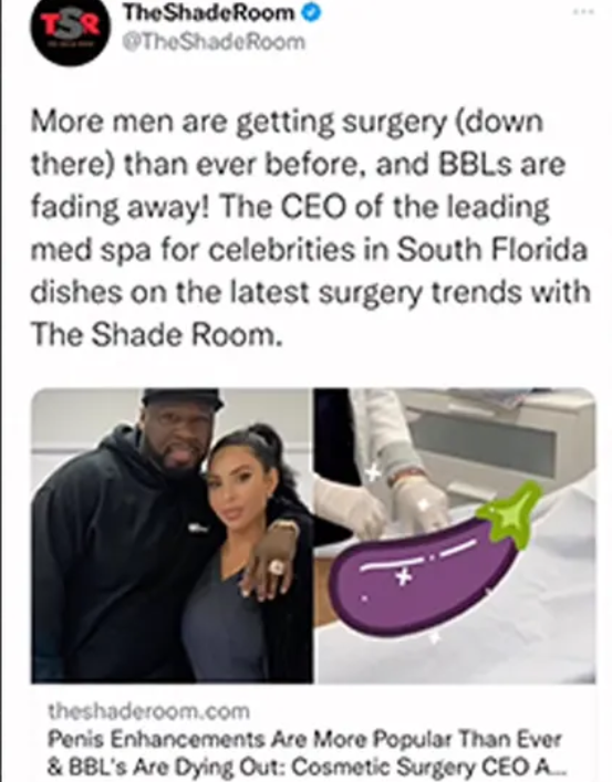 Dr. Kogan'ın haber sitesi The Shade Room'la yaptığı söyleşide 50 Cent'in fotoğrafı kullanıldı (Facebook / The Shade Room)