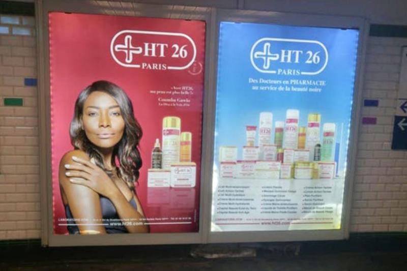 Paris'in Château d'Eau metro istasyonunda _siyah ve karma ciltler için_ tasarlanmış ürünlerin reklamı, 24 Nisan 2018 Sonia Zannad_TCF.jpg