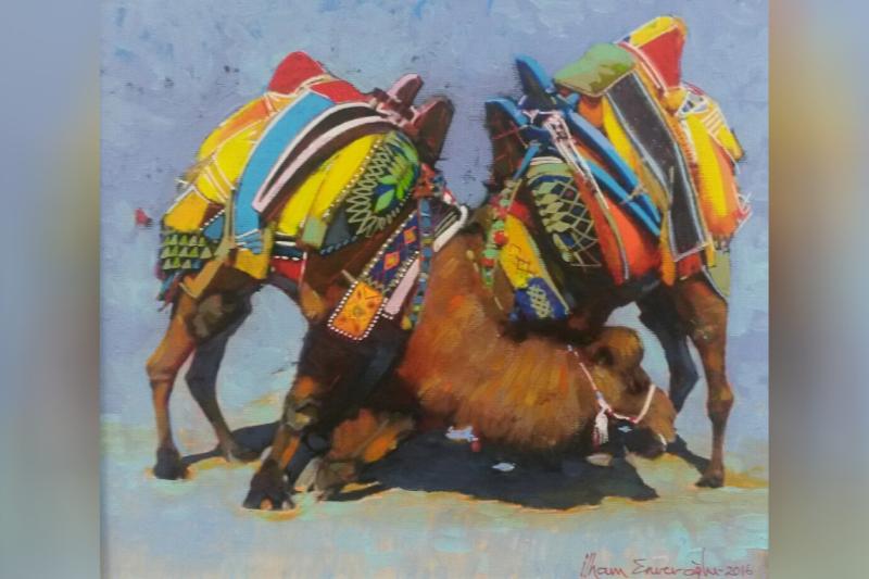 İlham Enveroğlu Renkler ve Develer  Tuval Üzerine Yağlıboya, 50x50 cm, 2008, İmzalı.jpg