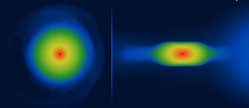 Simüle edilmiş genç gezegenin, yukarıdan (sol) ve yandan (sağ) bakıldığında görünümü (arXiv)