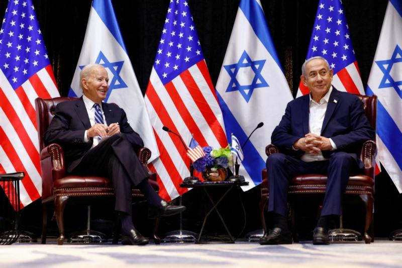 Biden ve Netanyahu, İsrail, Ekim 2023. ABD, Gazze'deki savaşın fiili ortağı.jpg
