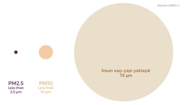 Şekil 2. PM2.5 boyut karşılaştırılması 