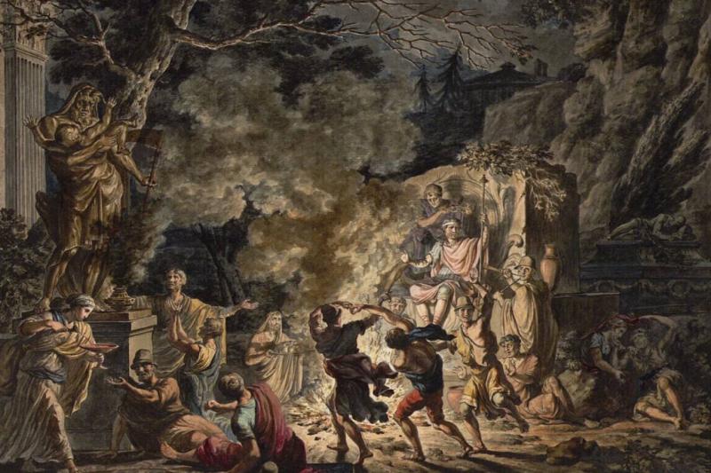 Satürn heykelinin altında tüm hızıyla devam eden Roma pagan festivalini gösteren bir Satürn Festivali sahnesi. Jean Grandjean'ın eseri, yaklaşık 18. yüzyıl. Albertina. Kamu Malı