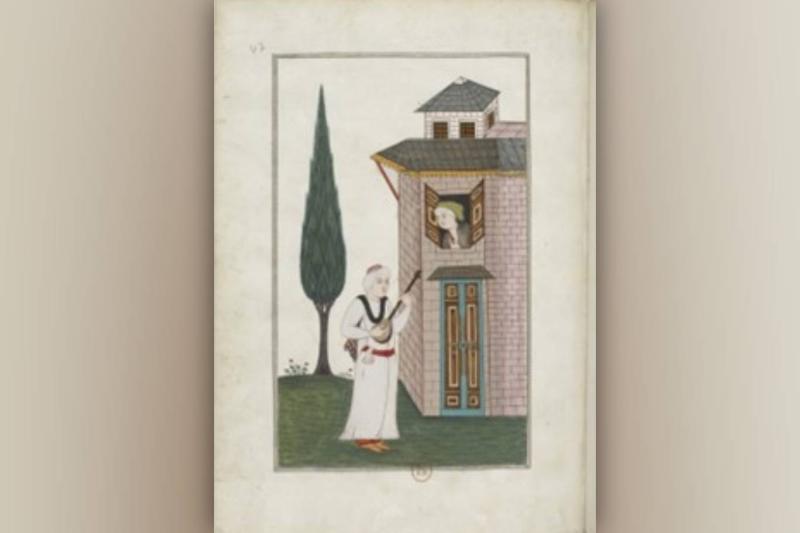 150 numaralı resim: Tanbur çalan ve sevgilisiyle konuşan bir adam: Figures Naturelles de Turquie: [resim] / Raynal,1688. gallica.bnf.fr / Bibliothèque nationale de France