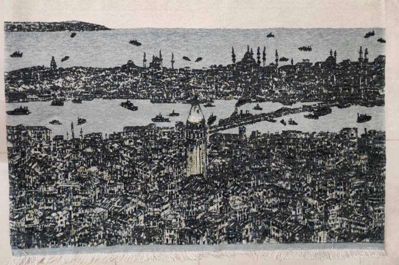 İstanbul Galata Kulesi'ne Doğru, 2023, Halı Resim, 95 125 cm