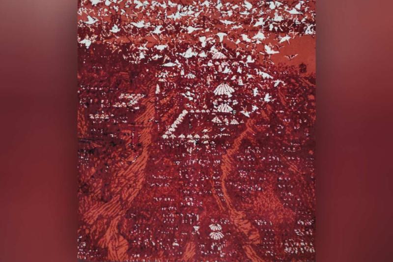 İstanbul Kırmızı, Gri Kuşlar, Halı Resim, 2017, 90x125 cm