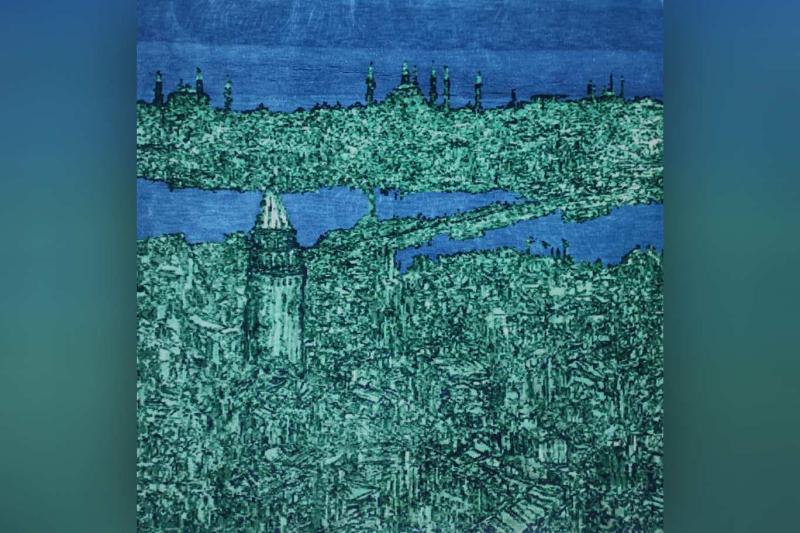 İstanbul'a Bir Bakış Mavi, Halı Resim, 2017, 107  x112 cm