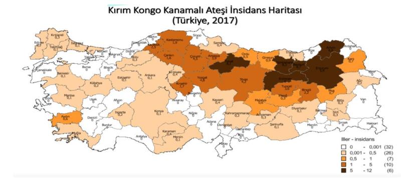 Şekil 2. Türkiye’de kenenin yaygın olduğu bölgeler