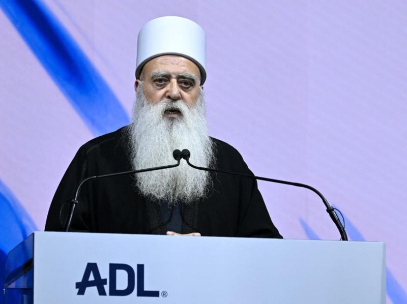 İsrail'deki Dürzi lider Şeyh Muvaffak Tarif, 15 Mart'ta ABD'de etkili Yahudi örgütlerinin başında gelen İftira ve İnkârla Mücadele Birliği (Anti-Defamation League-ADL) tarafından New York’ta düzenlenen etkinlikte konuşurken / Fotoğraf: AFP