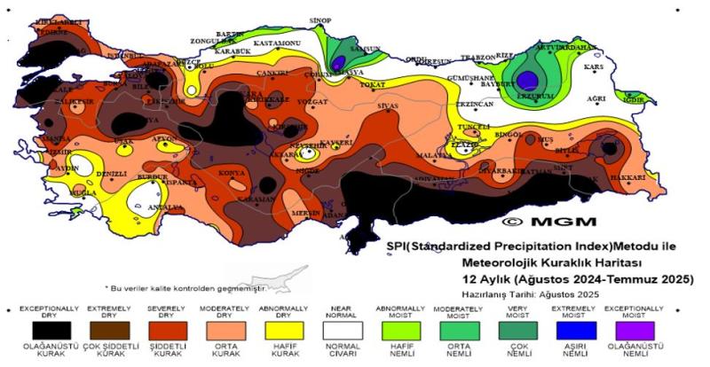 Şekil 1. Türkiye’de son 12 ayın kuraklık haritası