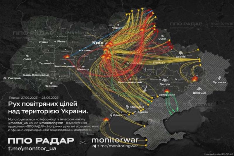 27-28 Eylül gecesi Rus saldırıları / Görsel: t.me/monitoringwar