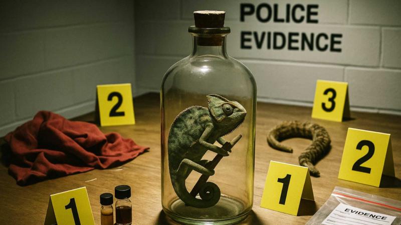 Zambiya’daki tarihi 2025 cadılık davasında kanıt olarak sunulan şişe içindeki canlı bukalemun ve gizemli beyaz toz, iki kişinin devlet başkanına karşı cadılık komplosu planladığı iddialarını gözler önüne seriyor