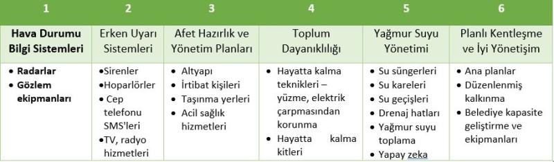 Tablo 1. Yağmur suyu dayanıklılığını güçlendirme stratejisi