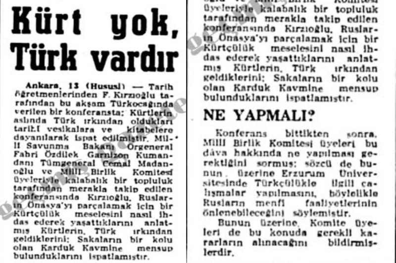 Türkçü tarih yazarı Fahrettin Kırzıoğlu'nun Kürtleri inkar eden bir demeci