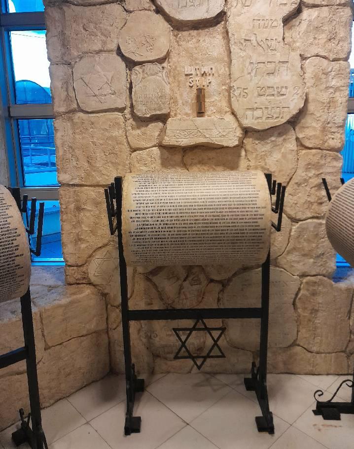 Üsküp Holokost Müzesi. Treblinka’da katledilen Makedonya Yahudisi Holokost kurbanlarının isimleri.