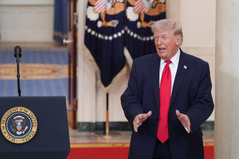 ABD Başkanı Donald Trump, Beyaz Saray'da yaptığı konuşmanın ardından / Fotoğraf: AFP