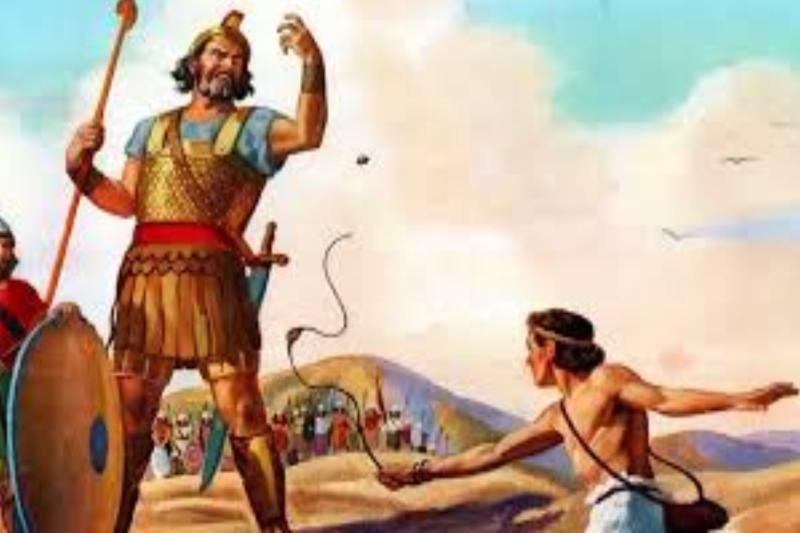 İsrailoğulları efsanesinde çoban David'in, Filistinlileri temsil eden Dev Adam Golyat ile mücadele tasviri