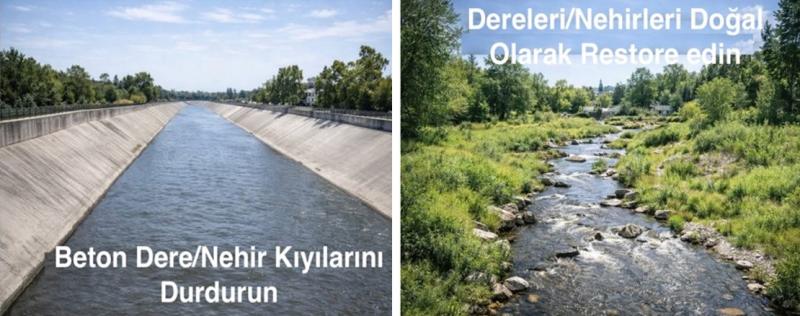 Şekil 3. Beton ve doğal dereler arasındaki farklar