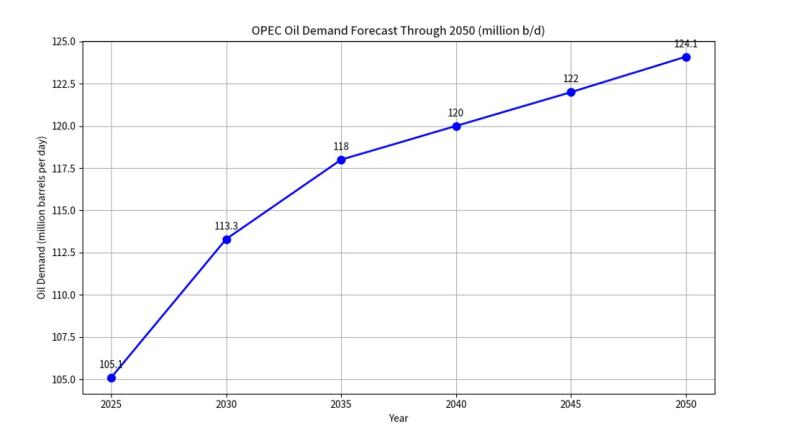 OPEC petrol talebi 2050 yılı tahmini (milyon varil/gün)