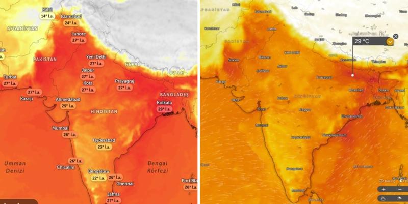 Şekil 3. Pakistan, Hindistan ve Bangladeş’te ıslak hazne sıcaklıkları 