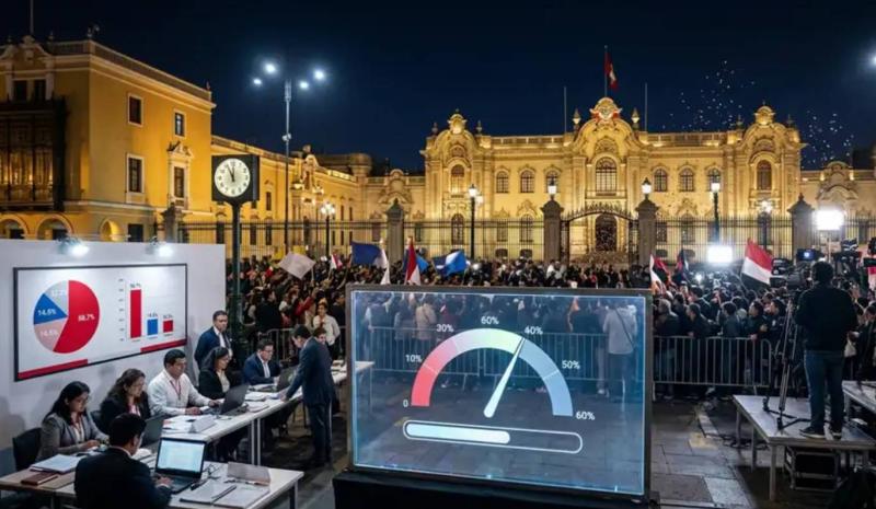Peru’da başkanlık seçimlerinde oy sayım süreci sürerken Lima’daki seçim merkezlerinde ekranlara yansıyan kıl payı sonuçlar dikkat çekiyor / Fotoğraf: La República 