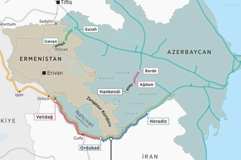 Zengezur Koridoru, Azerbaycan'ı Nahçıvan üzerinden Türkiye'ye bağlamayı ve Orta Koridor'un Avrupa ile Orta Asya arasındaki bağlantısını güçlendirmeyi hedefleyen stratejik ulaştırma projesi olarak öne çıkıyor / Görsel: AA