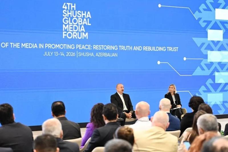 Azerbaycan Cumhurbaşkanı İlham Aliyev, IV. Şuşa Küresel Medya Forumu'nda Türkiye-Azerbaycan ilişkileri ile Zengezur Koridoru'nun stratejik önemine ilişkin değerlendirmelerde bulundu / Fotoğraf: AA