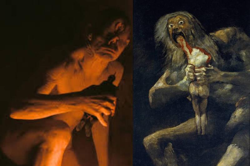 Nolan'ın Polyphemus sahnesi (solda), birçok izleyiciye Goya'nın karanlık estetiğini ve insanın ilkel şiddetini (sağda) hatırlatıyor / Kolaj: Independent Türkçe 