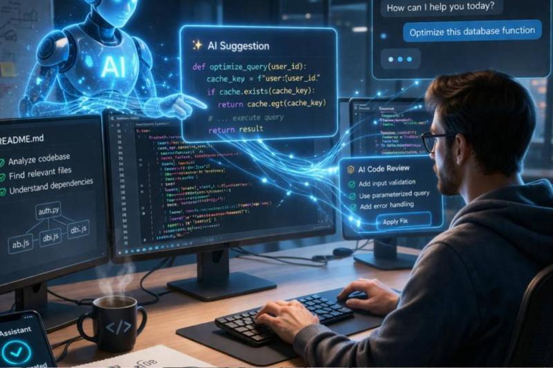 Kod yazmanın ötesinde; sistem tasarımı, veri yönetimi, bulut bilişim ve siber güvenlik yazılımın yeni temel becerileri arasında yer alıyor / Görsel: AI Generated