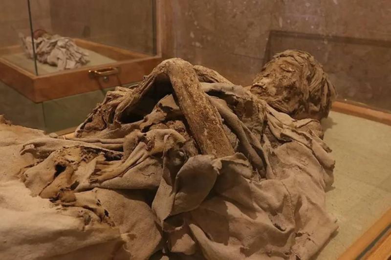 Niğde Arkeoloji Müzesi’nde sergilenen ve Aksaray Ihlara Vadisi’ndeki Yılanlı Kilise’den çıkarılan, Bizans Dönemi’ne ait yaklaşık bin yıllık "Sarışın Rahibe" mumyası / Fotoğraf: AA