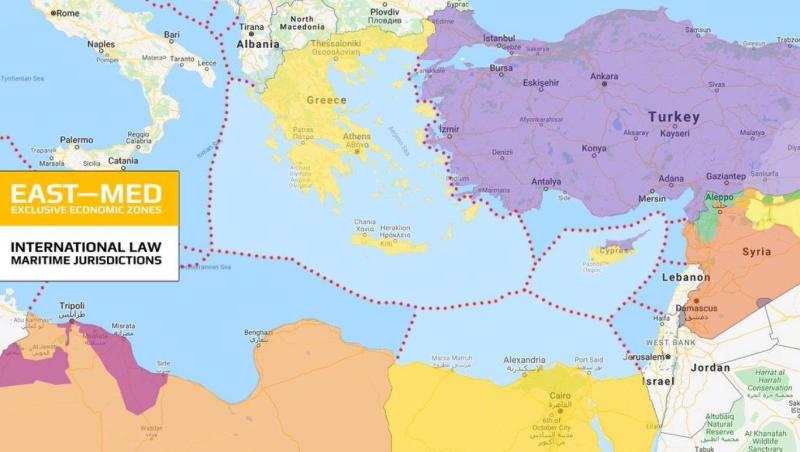 Doğu Akdeniz'deki doğalgaz sahaları ve deniz yetki alanlarına ilişkin anlaşmazlıklar, bölgesel rekabetin temel başlıkları arasında yer alıyor / Görsel: Sevilla Üniversitesi