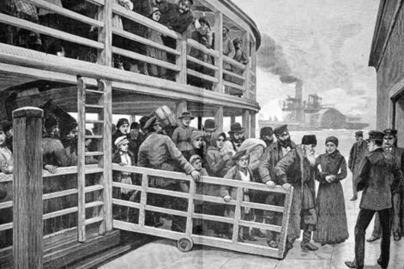 1890'lı yıllarda okyanus aşırı seyahatlerle Amerika'ya sığınan Avrupalı göçmenlerin dramatik varış anı / İllüstrasyon: Charles Broughto