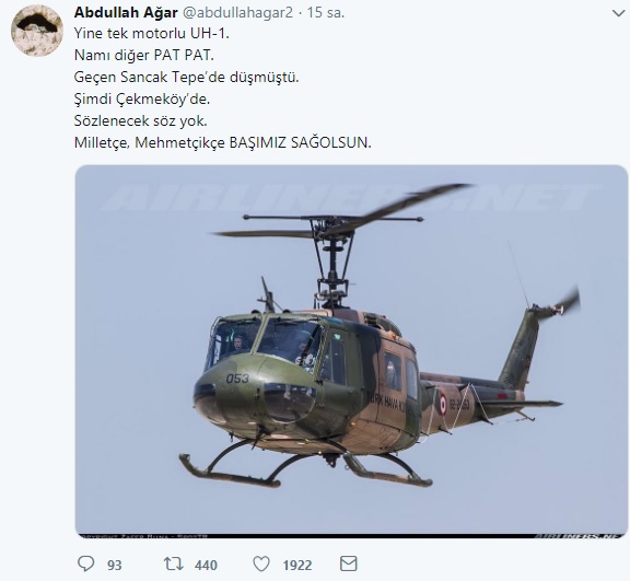 abdullah ağar helikopter kaza tweet