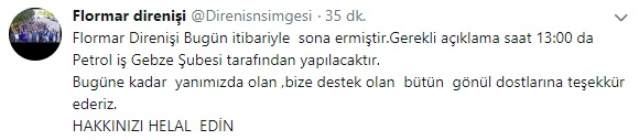 Flormar direnişi sona erdi tweet.jpg