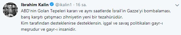 ibrahim kalın trump golan tepki tweet.jpg