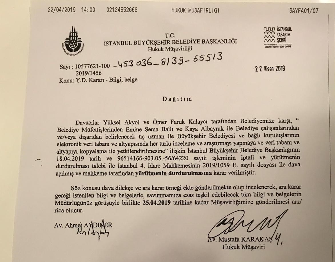 İBB Hukuk Müşavirliği'nden birimlere gönderilen yazıı.jpg